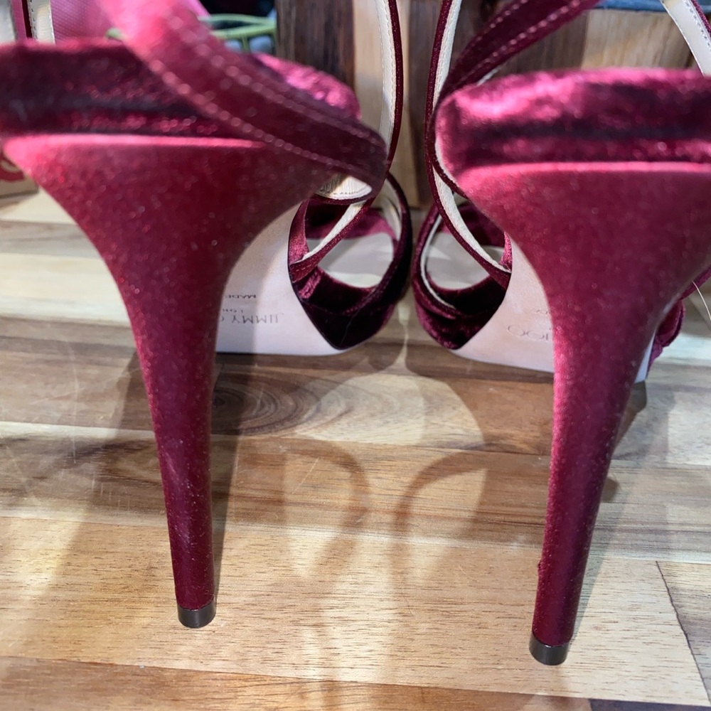 Jimmy Choo Burgundy Velvet And Satin Lola Cross Strap Sandals Size 39 - Picture 11 of 16